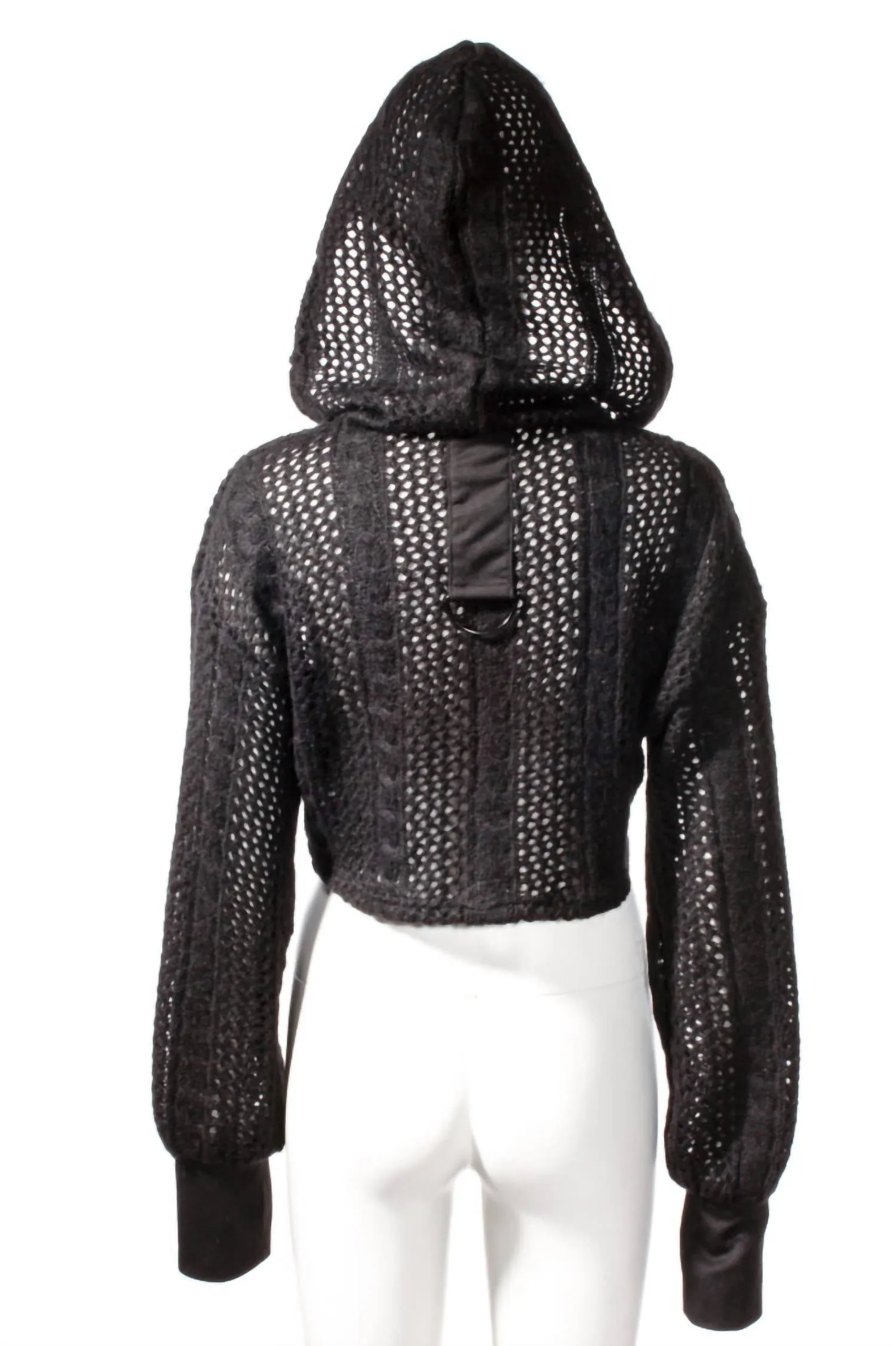 Knit Hoodie Crop Sweater In Black