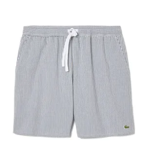Lacoste Mid Length Striped Textured Swim Trunks White/Navy