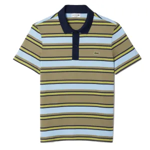 Lacoste Regular Fit Striped Cotton Polo Shirt Khaki Green / Blue