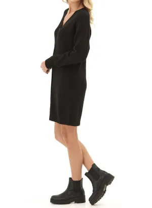 Lilianna Cozy Rib Cardigan Sweater Dress In Black