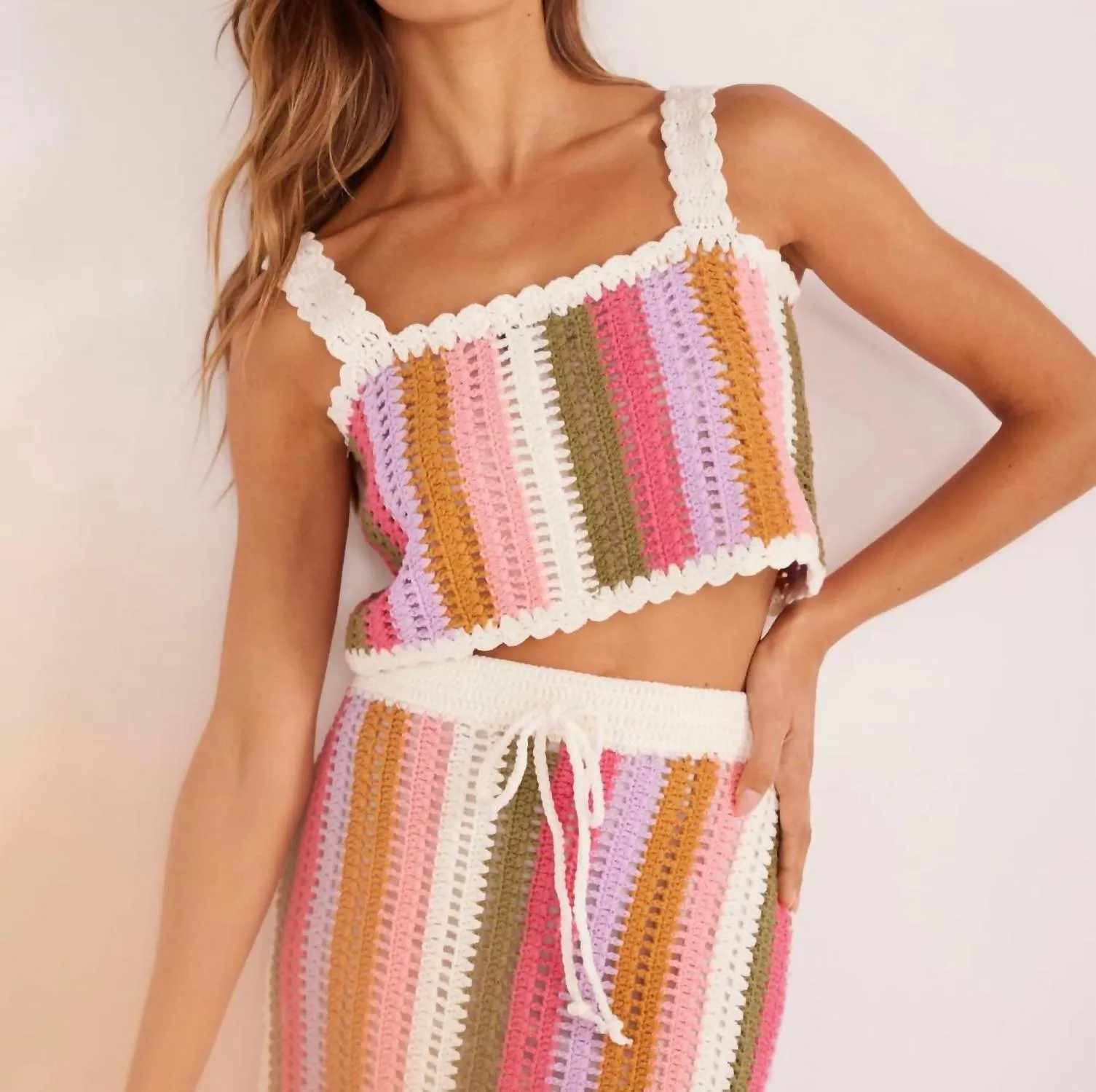Lito Stripe Crochet Top In Multi Stripe