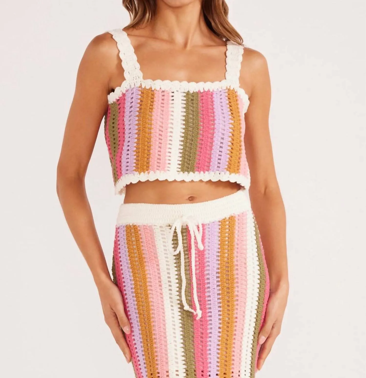 Lito Stripe Crochet Top In Multi Stripe