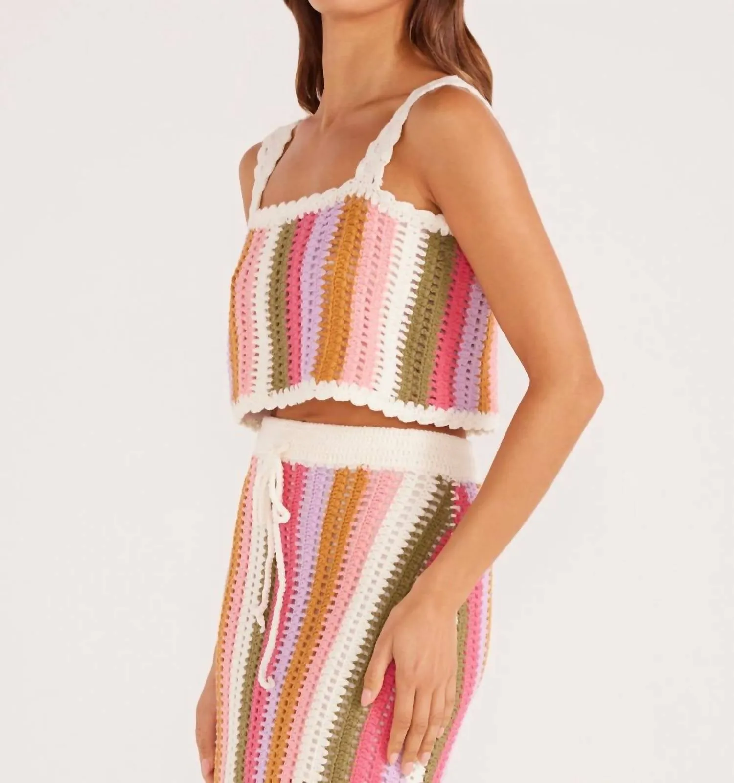 Lito Stripe Crochet Top In Multi Stripe