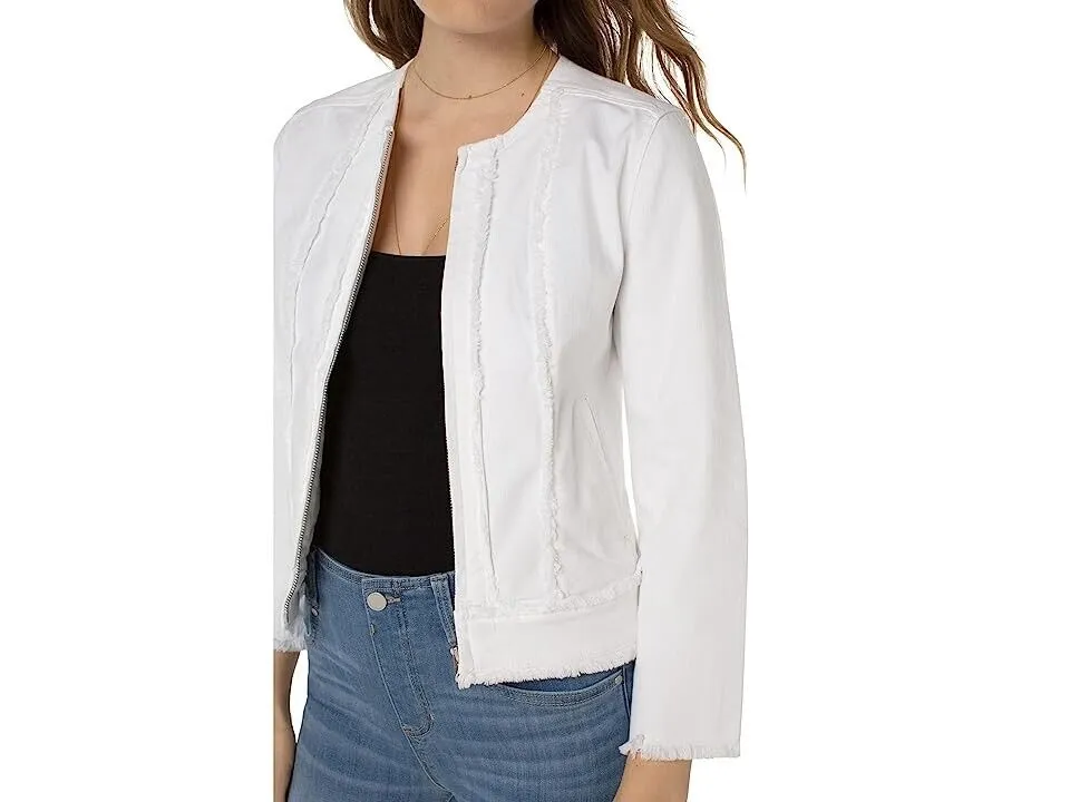 Liverpool Los Angeles Jacket Women's M White Raw Hem Full Zip 3/4 Sleeve ERK688