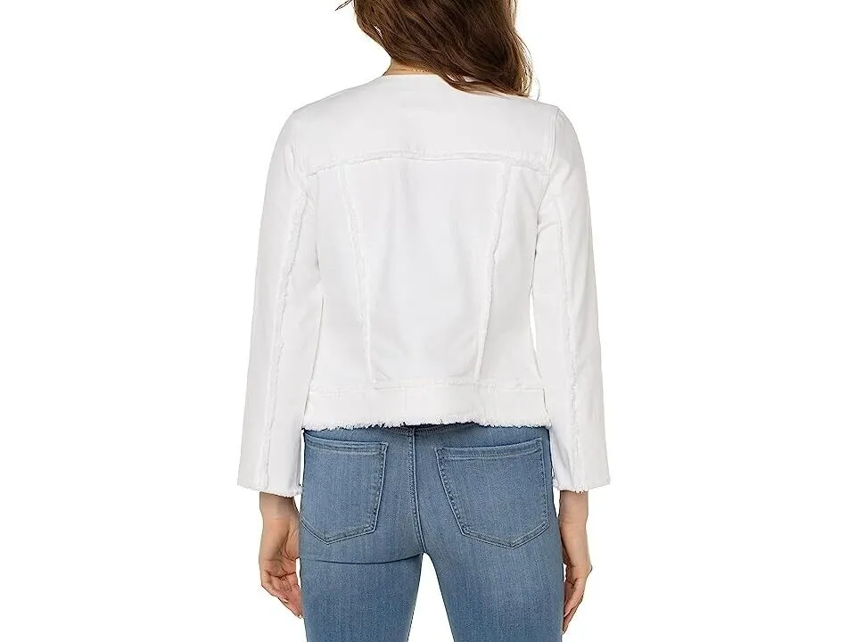 Liverpool Los Angeles Jacket Women's M White Raw Hem Full Zip 3/4 Sleeve ERK688