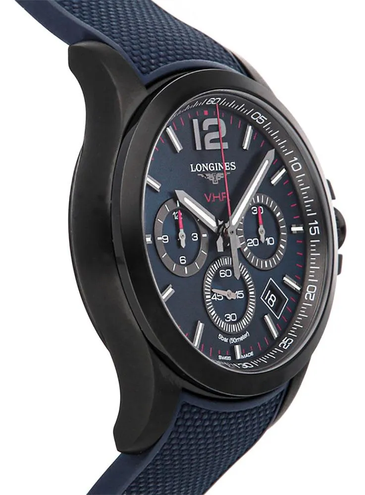 Longines Conquest V.H.P. Chronograph Black PVD Blue Rubber Strap Blue Dial Perpetual Calendar Date Quartz Mens Watch L3.717.2.96.9 Longines Watches