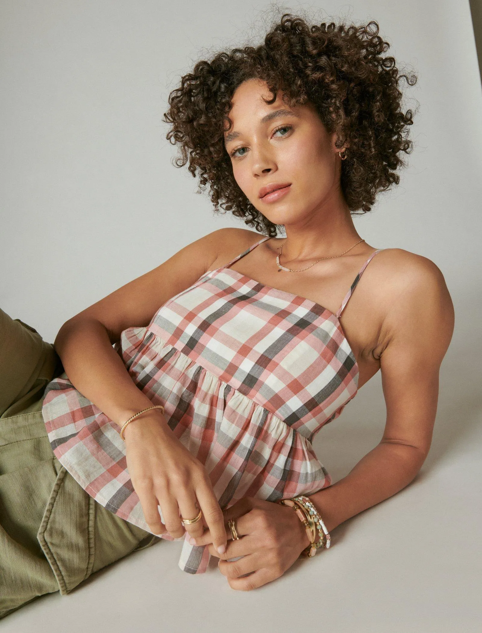 Lucky Brand Women's Plaid Babydoll Tank