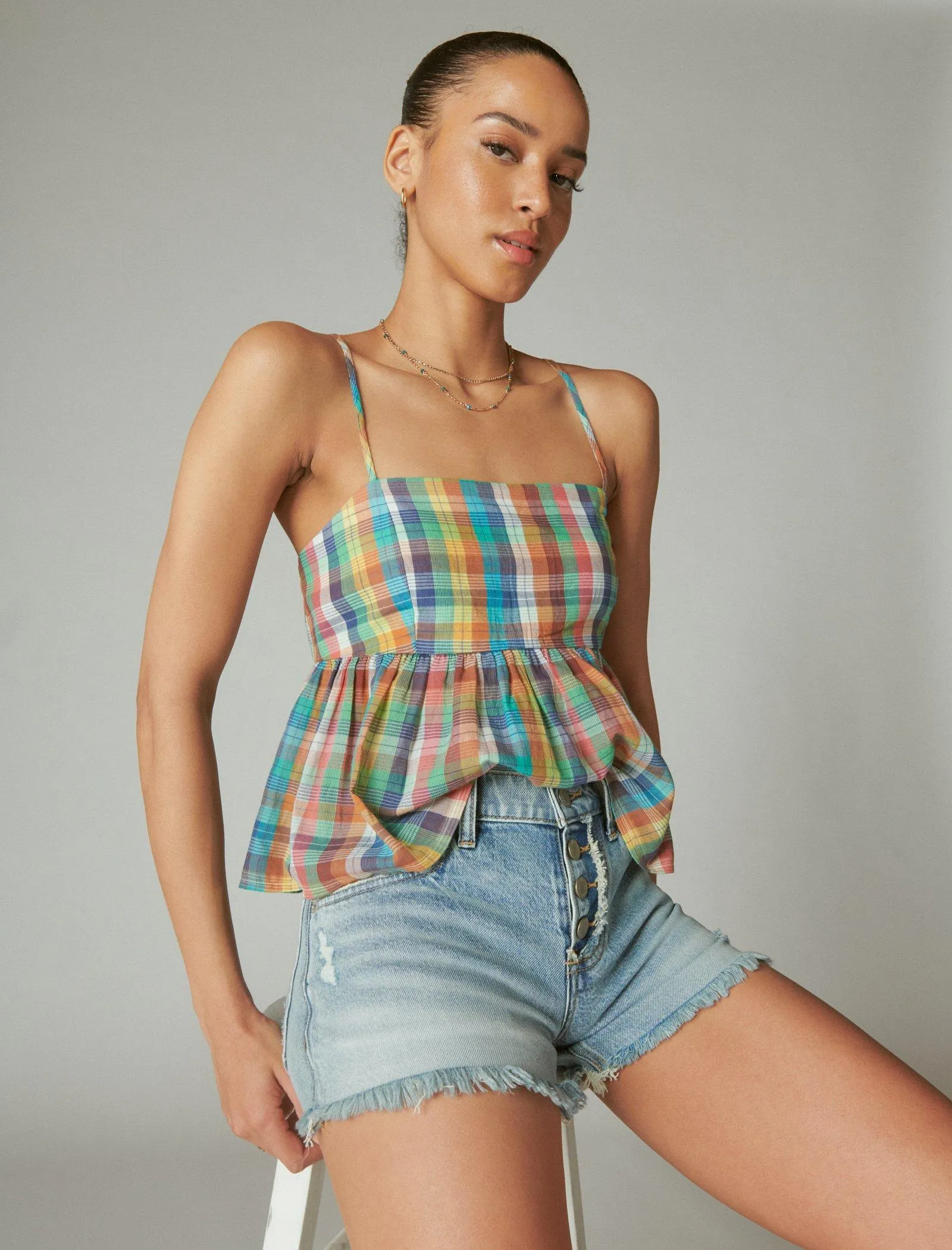 Lucky Brand Women's Plaid Babydoll Tank