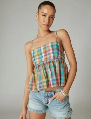 Lucky Brand Women's Plaid Babydoll Tank