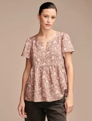 Lucky Brand Women's Short Sleeve Peasant Blouse