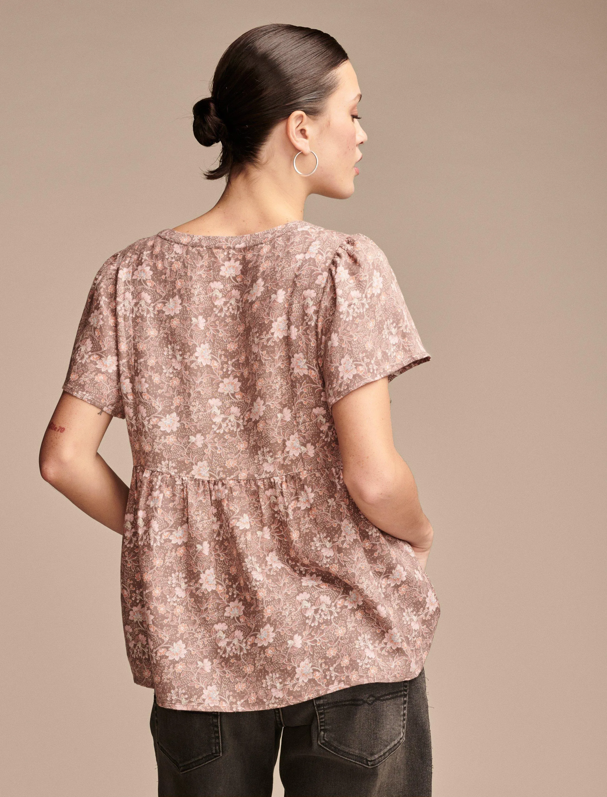 Lucky Brand Women's Short Sleeve Peasant Blouse