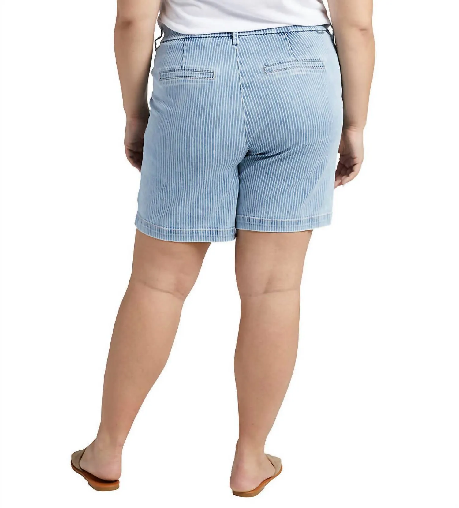 Maddie 8'' Pull On Pin Stripe Short Plus In Bleached Stripe