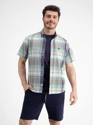 Men's Brand Logo Embroidered Plaid Dress Shirt,Multi
