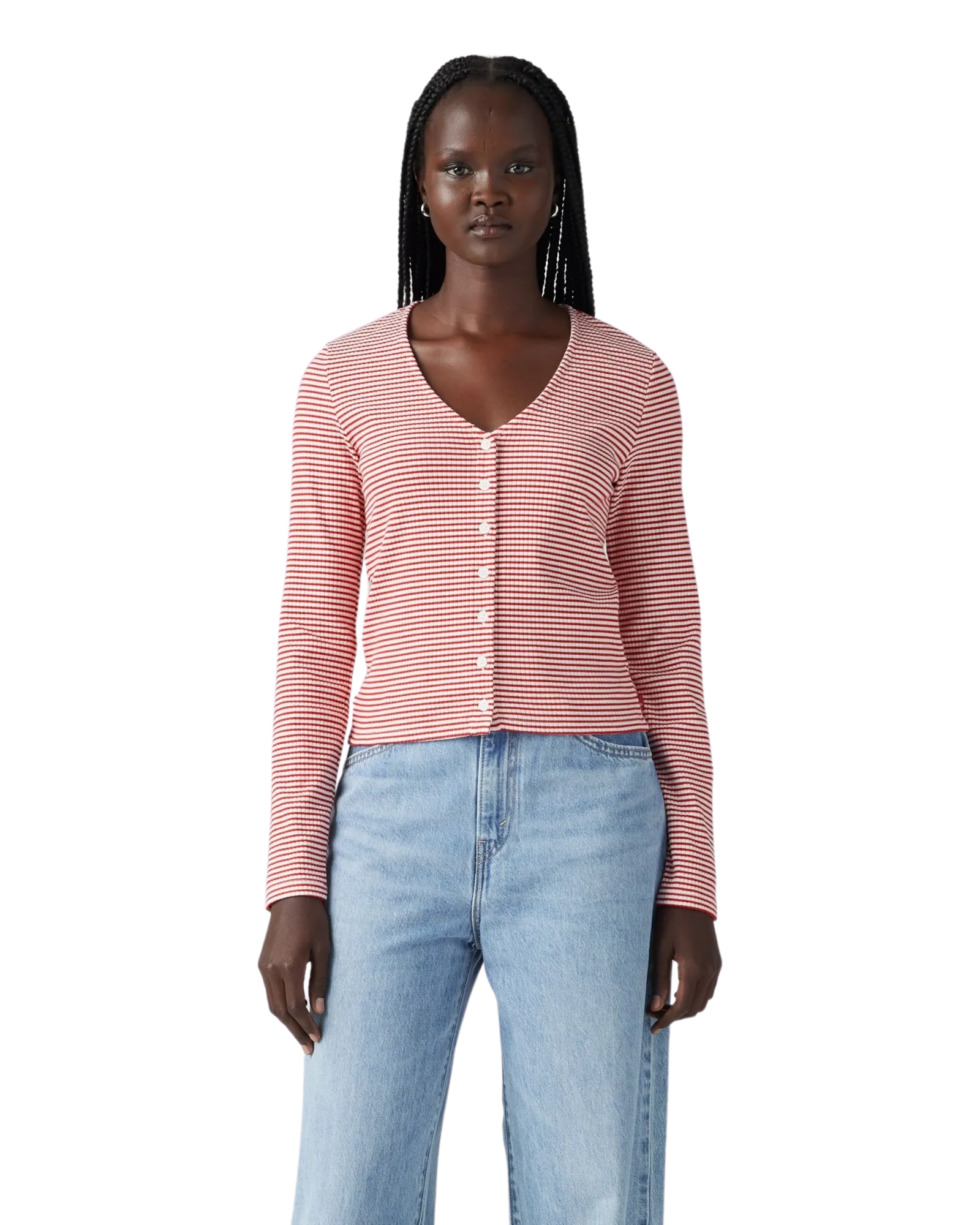 Muse Long Sleeve T-Shirt in Vanilla Stripe Scarlet Smile