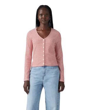 Muse Long Sleeve T-Shirt in Vanilla Stripe Scarlet Smile