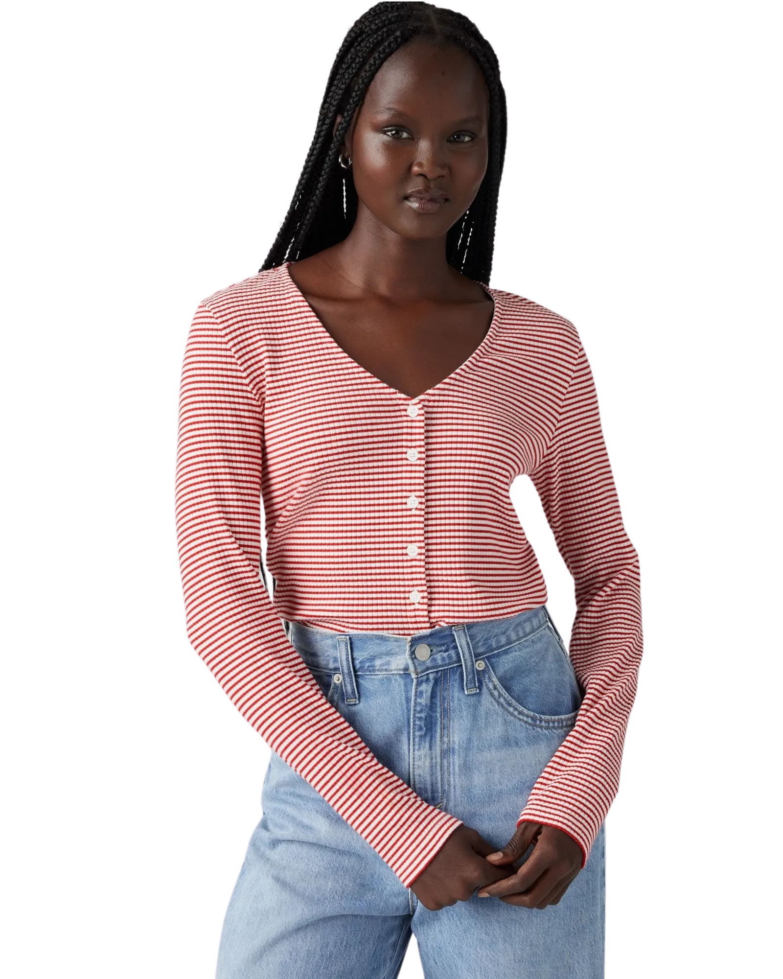 Muse Long Sleeve T-Shirt in Vanilla Stripe Scarlet Smile