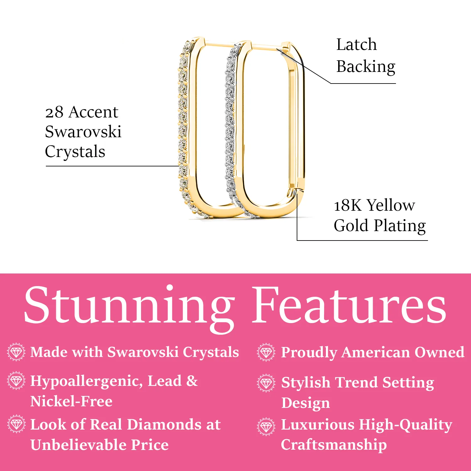 Nadia 18k White Gold Plated 24mm Hoop Earrings with Swarovski Crystals