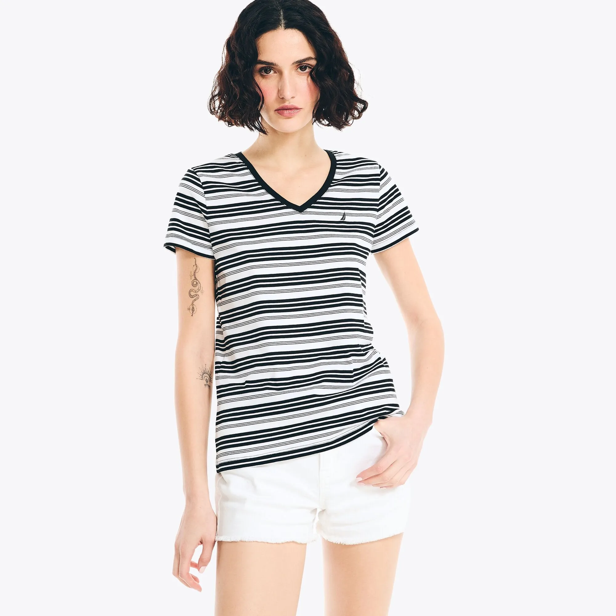 Nautica Womens Striped V-Neck T-Shirt