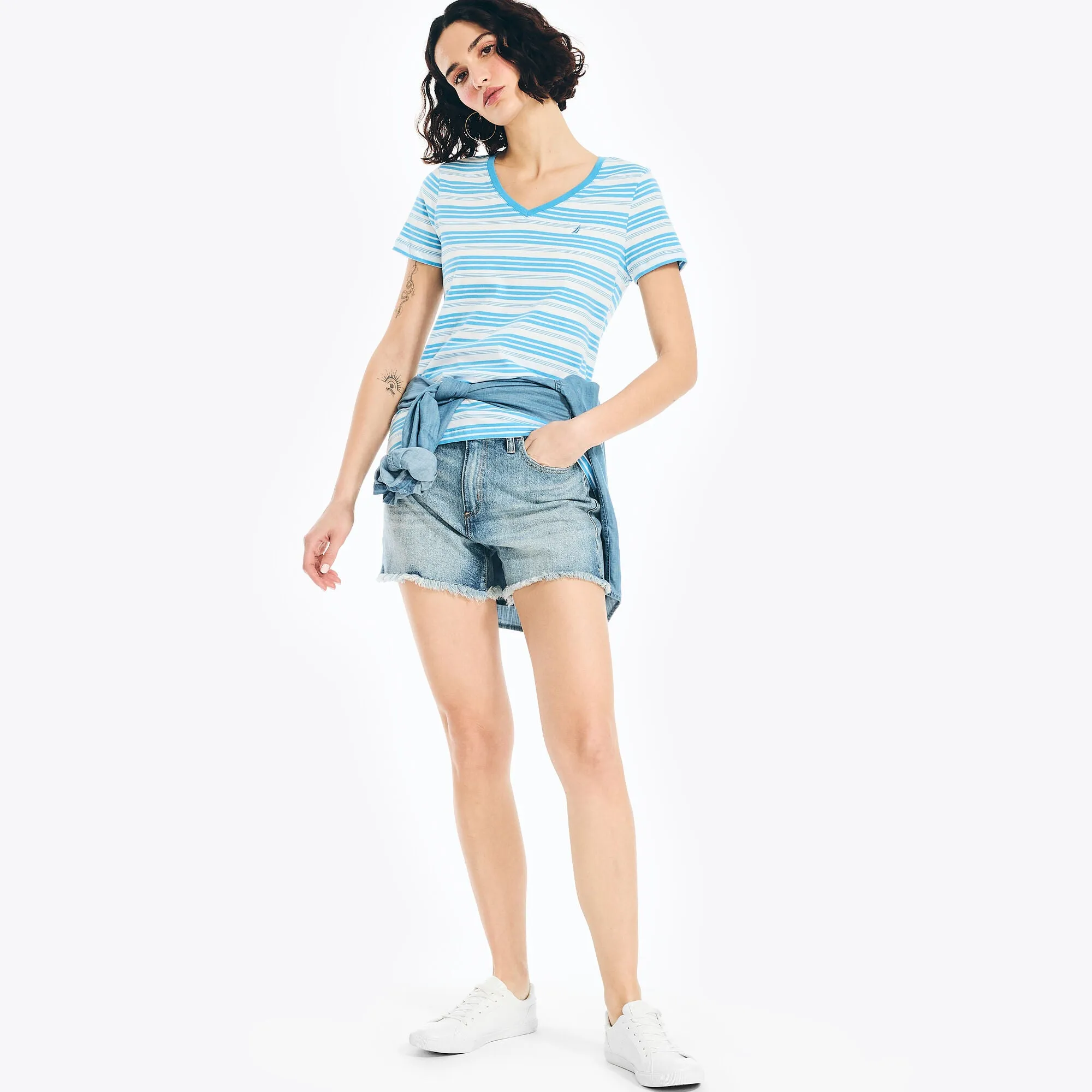 Nautica Womens Striped V-Neck T-Shirt