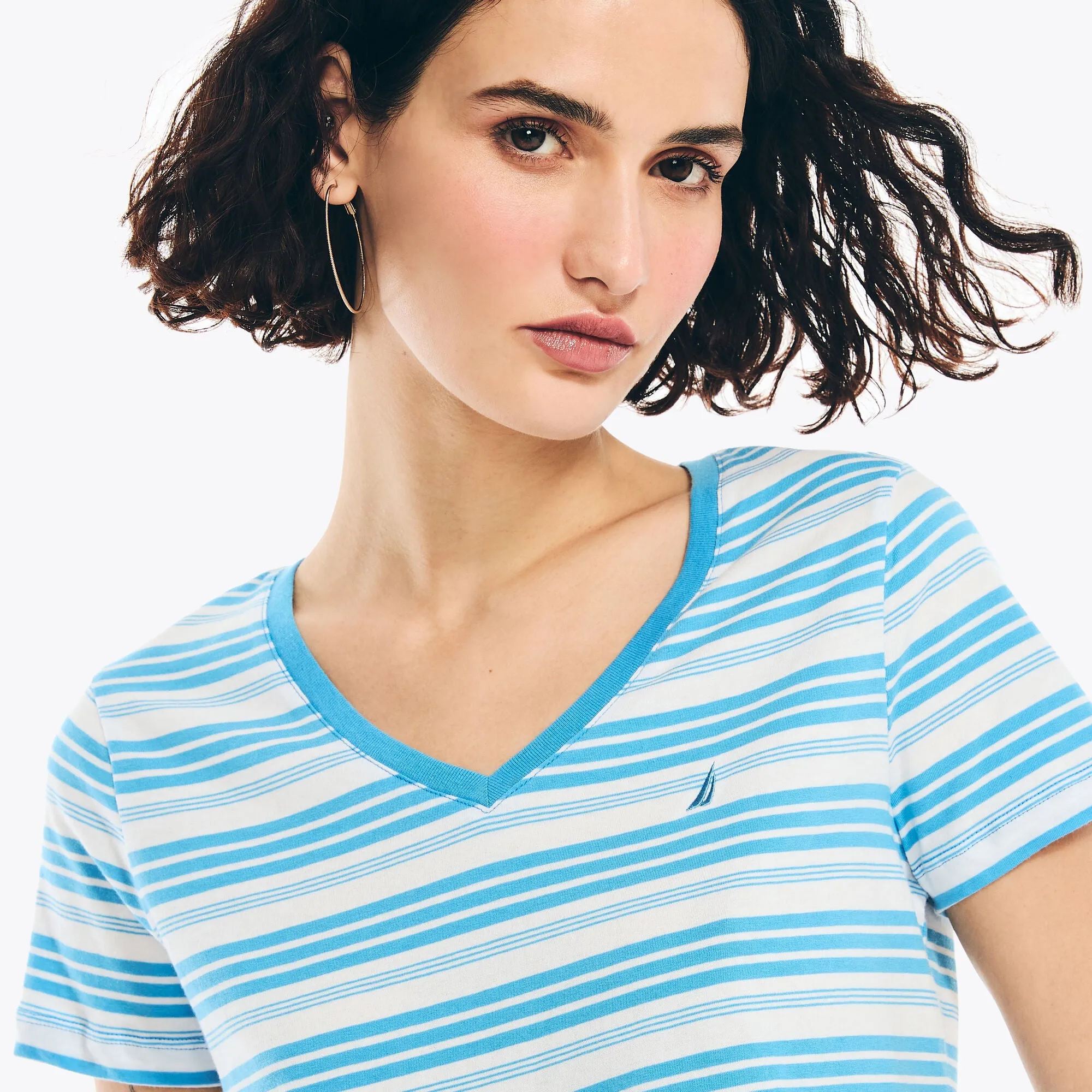 Nautica Womens Striped V-Neck T-Shirt