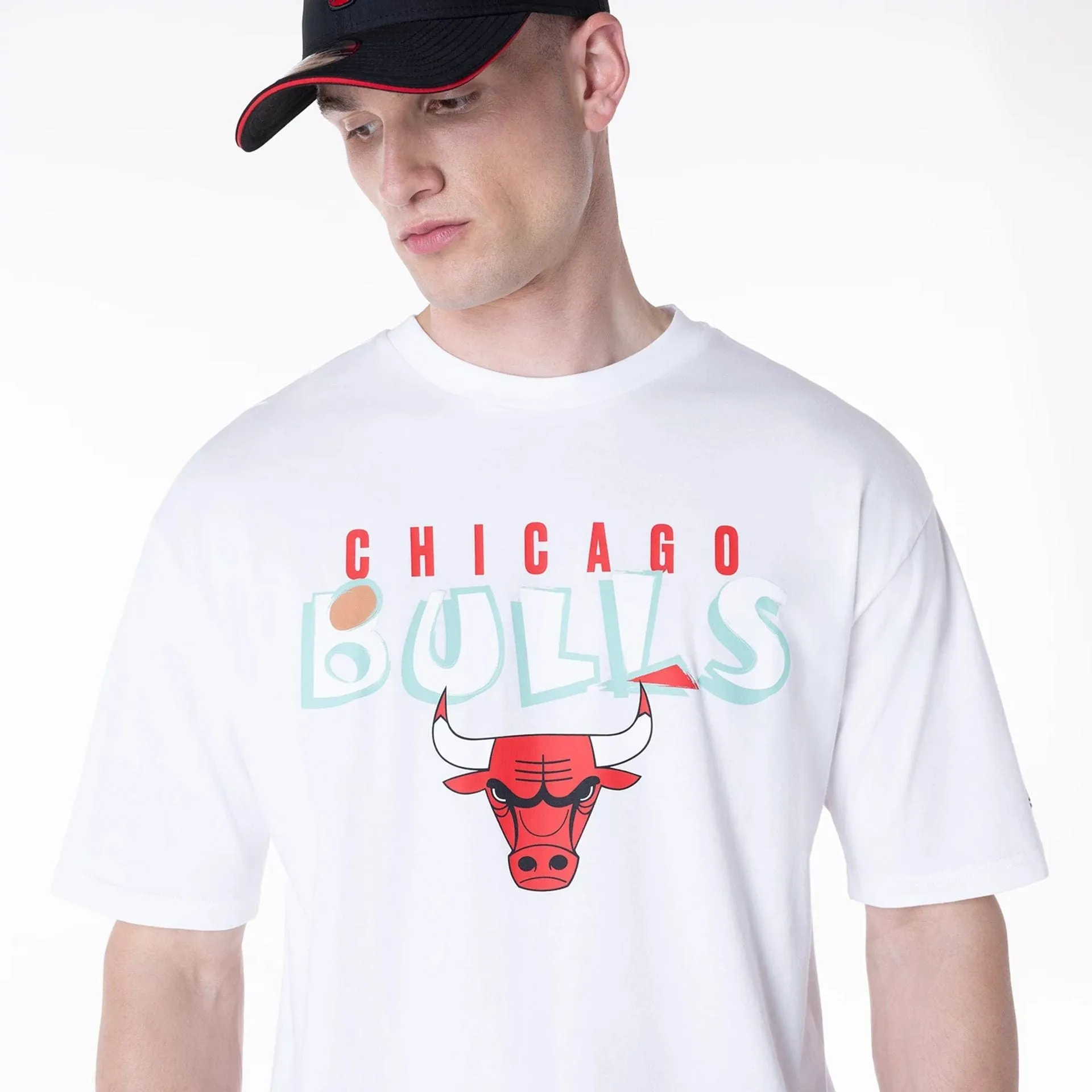 New Era T-Shirts And Tank Tops Chicago Bulls NBA Graphic White Oversized T-Shirt