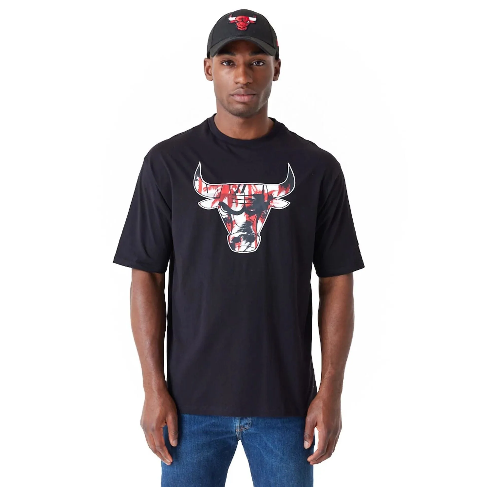 New Era T-Shirts And Tank Tops Chicago Bulls NBA Large Infill Black Oversized T-Shirt