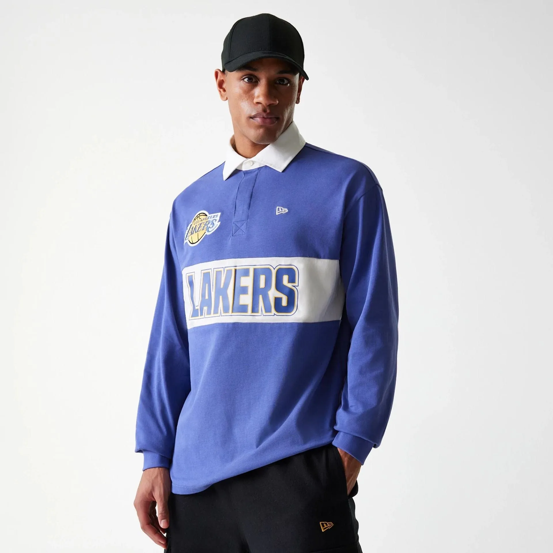 New Era T-Shirts And Tank Tops LA Lakers NBA Rugby Dark Blue Long Sleeve Polo