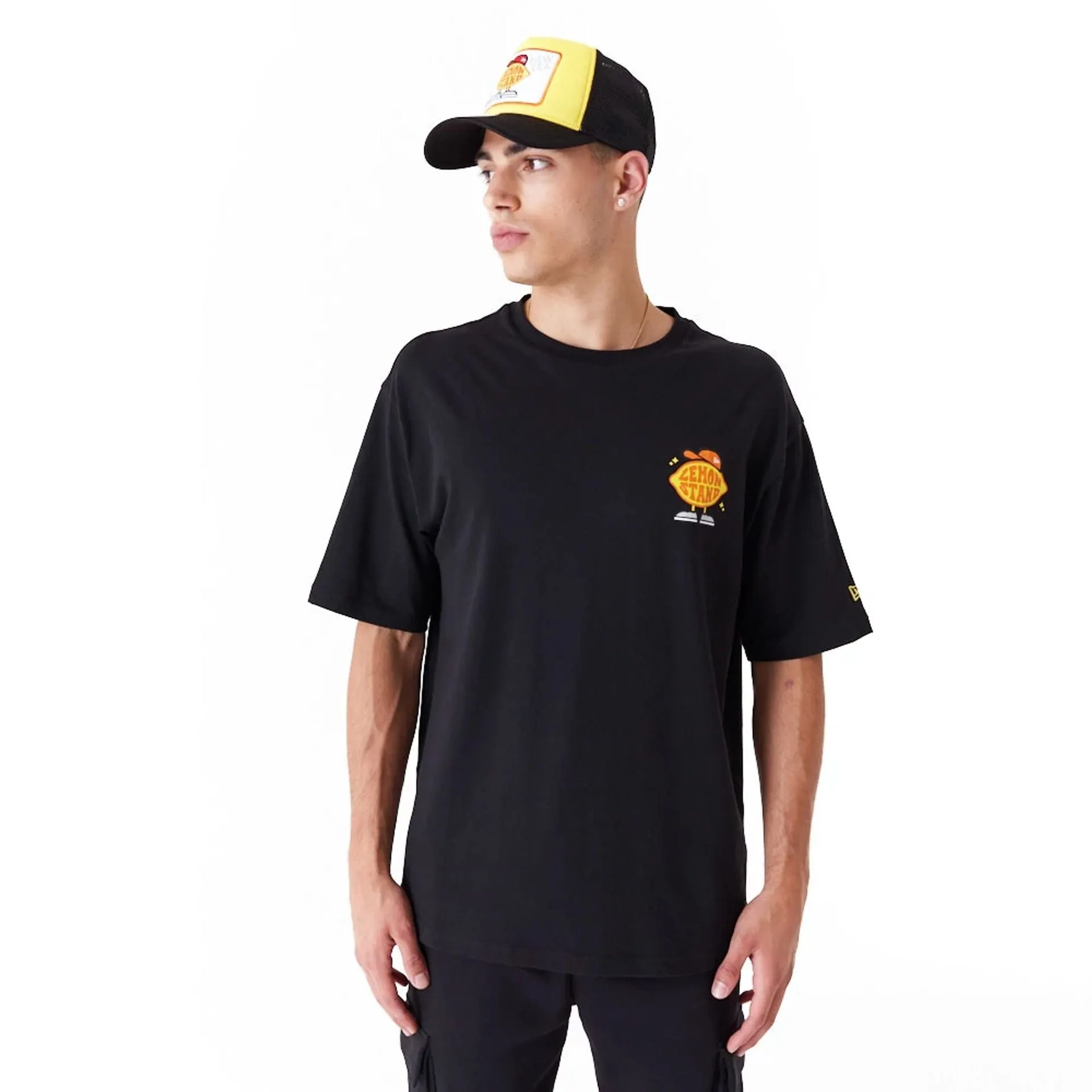 New Era T-Shirts And Tank Tops New Era Lemon Stand Fruit Graphic Black Oversized T-Shirt