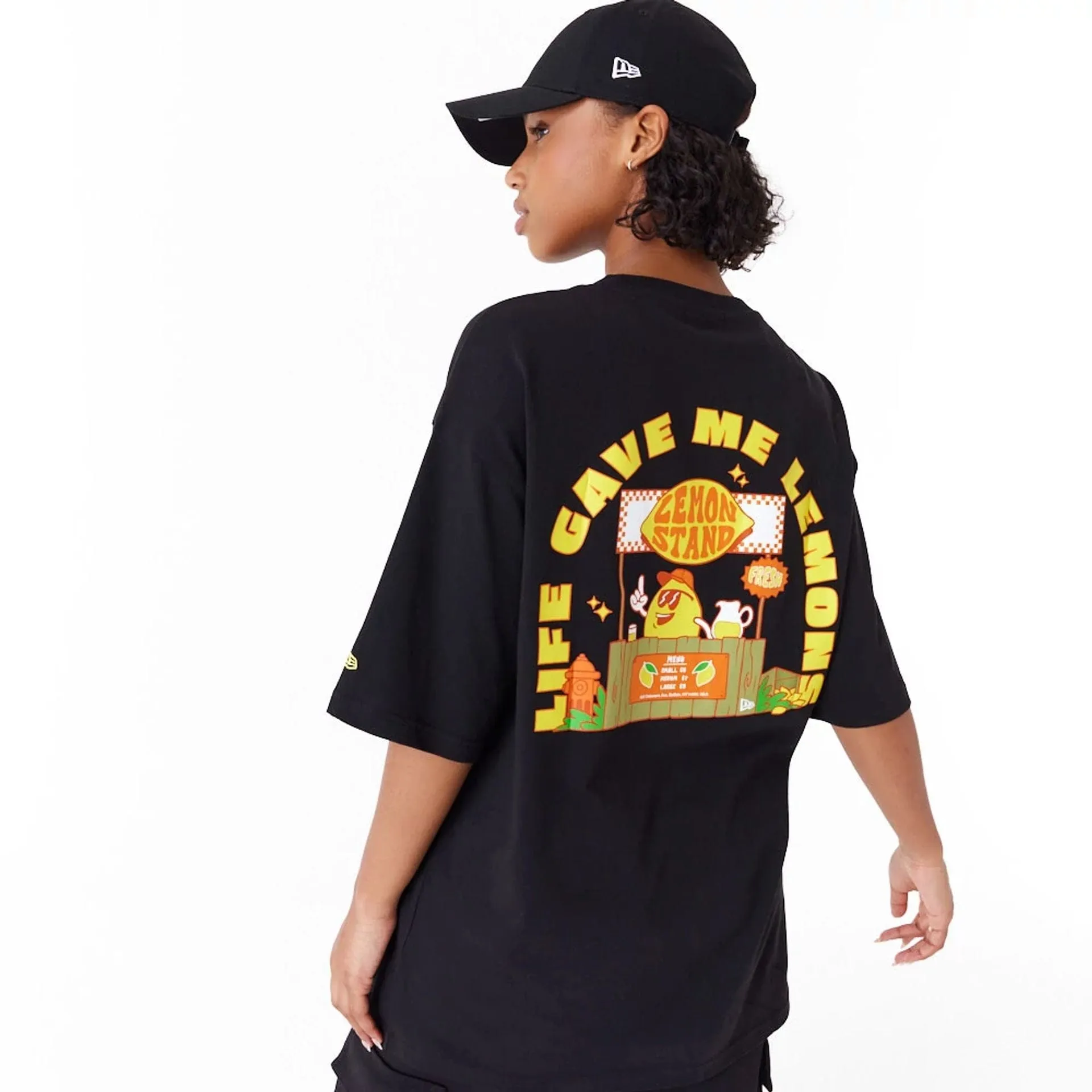 New Era T-Shirts And Tank Tops New Era Lemon Stand Fruit Graphic Black Oversized T-Shirt