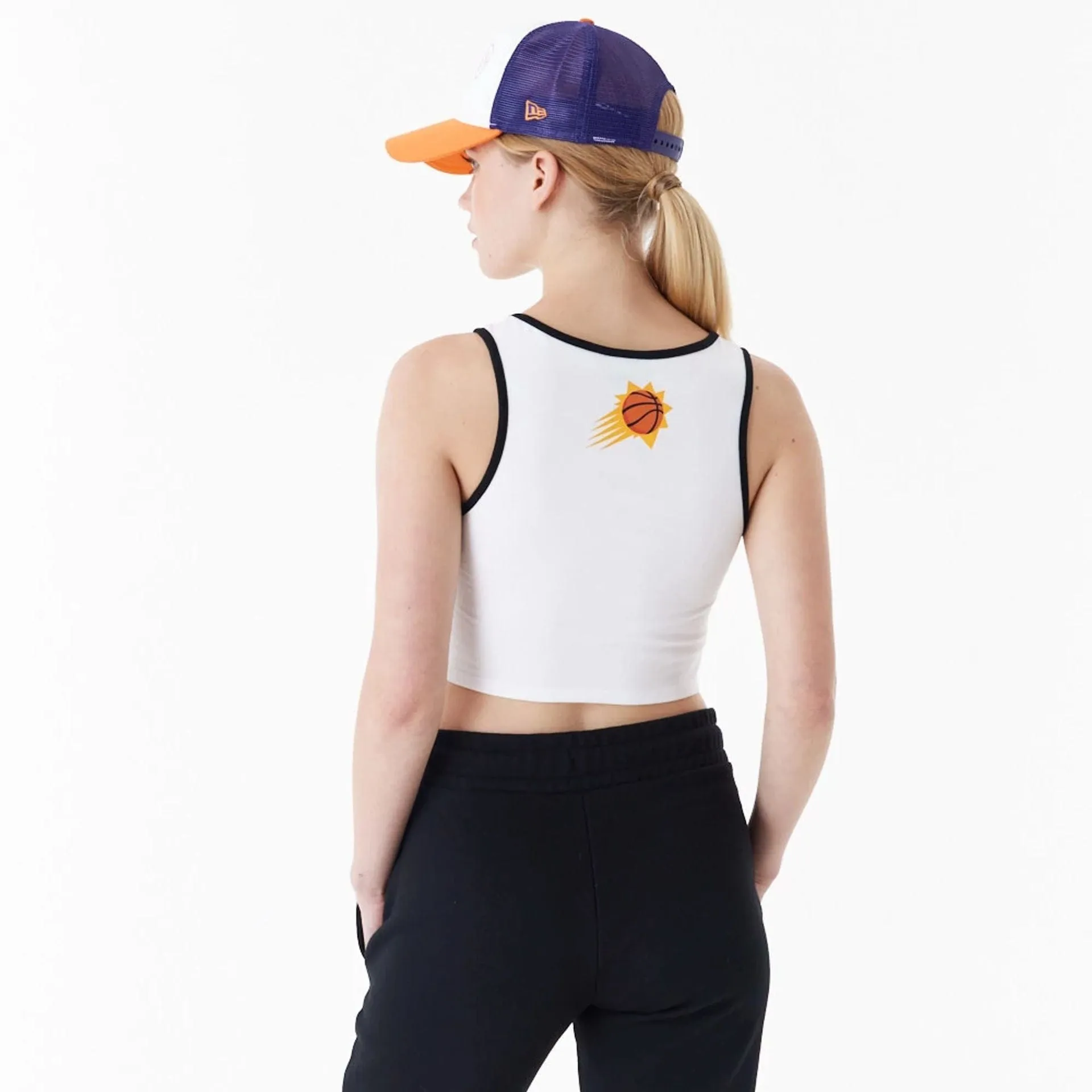New Era T-Shirts And Tank Tops Phoenix Suns Womens NBA Team Wordmark White Crop Tank Top
