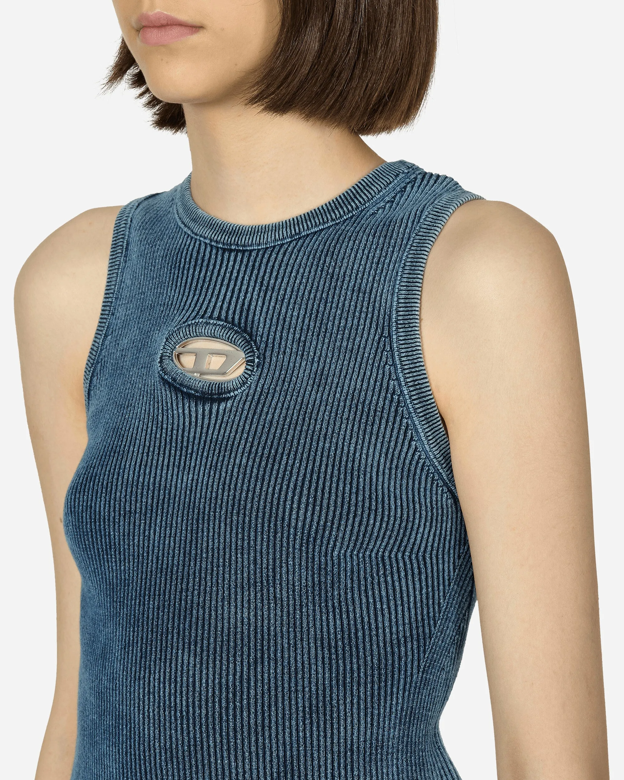 Oval D Rib-Knit Tank Top Dark Blue