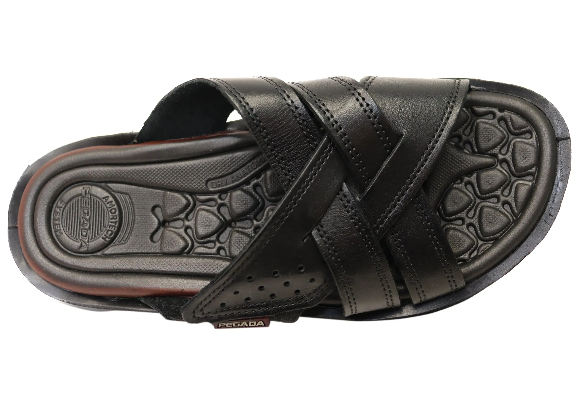 Pegada Freddie Mens Comfortable Leather Slides Sandals Made In Brazil Pegada Shoes