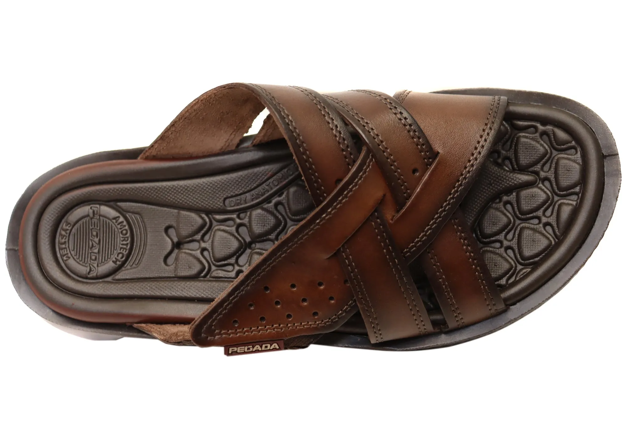 Pegada Freddie Mens Comfortable Leather Slides Sandals Made In Brazil Pegada Shoes
