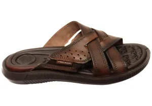 Pegada Freddie Mens Comfortable Leather Slides Sandals Made In Brazil Pegada Shoes