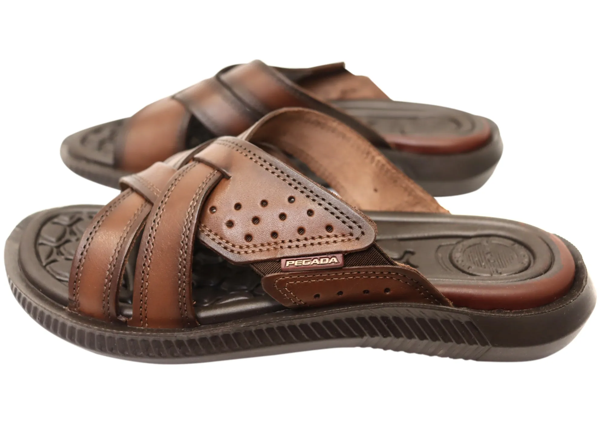 Pegada Freddie Mens Comfortable Leather Slides Sandals Made In Brazil Pegada Shoes