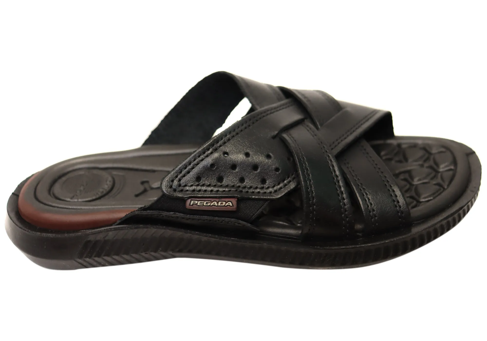 Pegada Freddie Mens Comfortable Leather Slides Sandals Made In Brazil Pegada Shoes