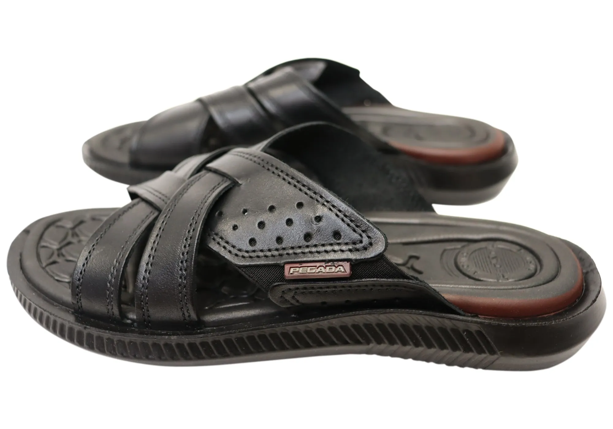 Pegada Freddie Mens Comfortable Leather Slides Sandals Made In Brazil Pegada Shoes