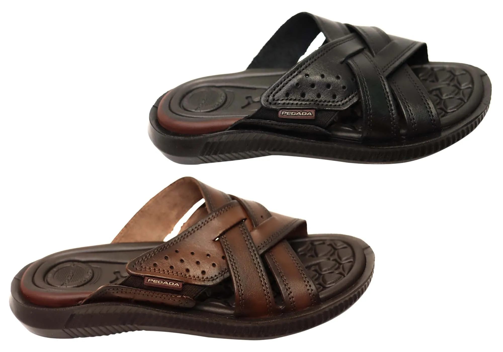Pegada Freddie Mens Comfortable Leather Slides Sandals Made In Brazil Pegada Shoes
