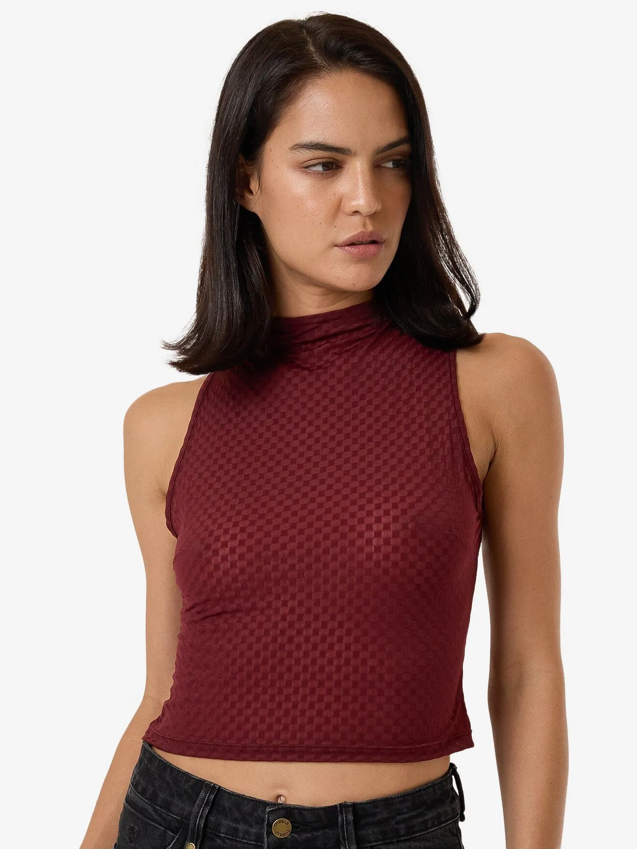 Petra Mesh Top - Dark Cherry
