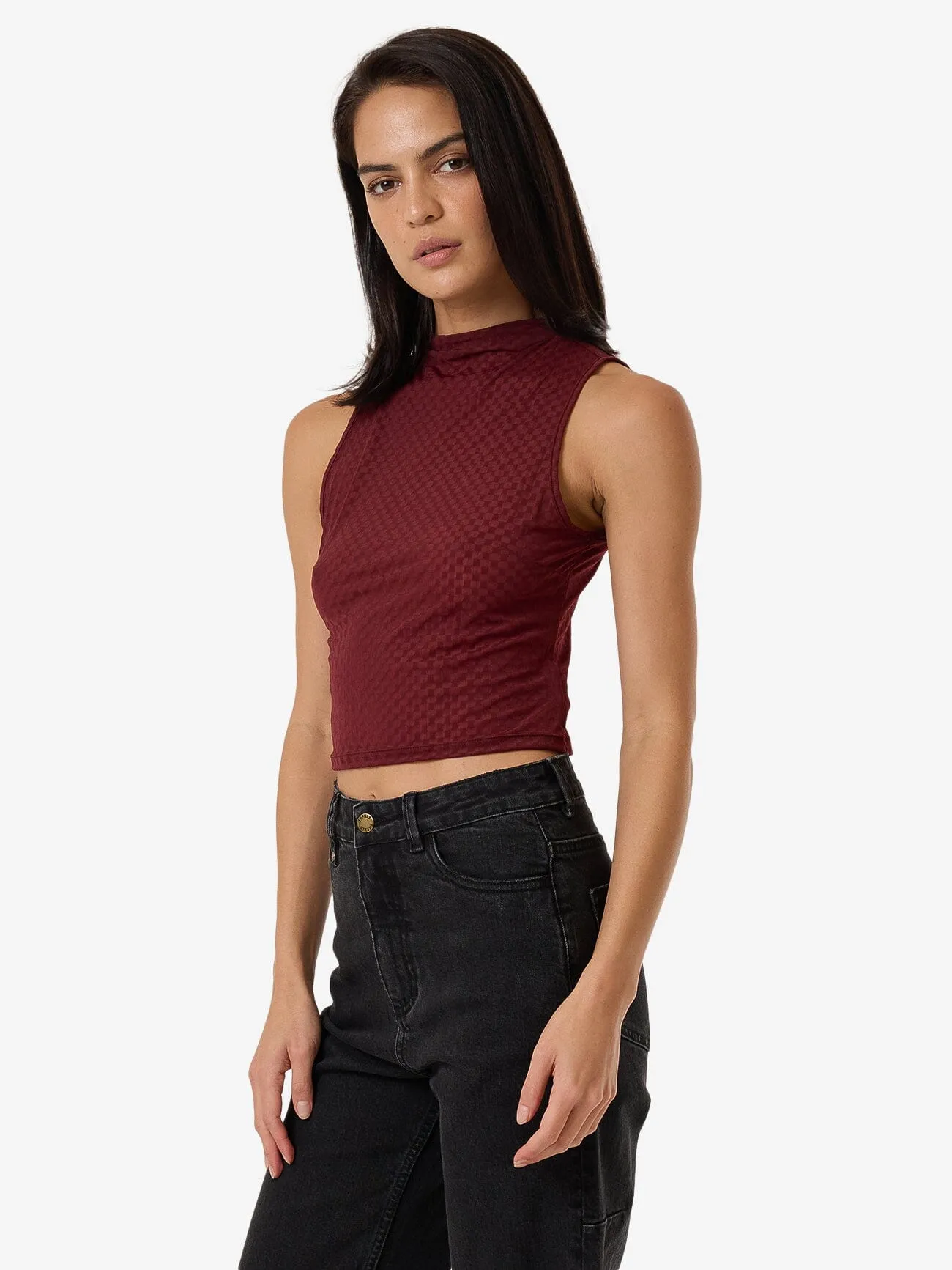 Petra Mesh Top - Dark Cherry