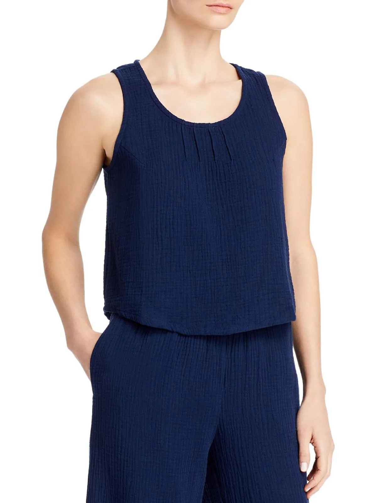 Pintuck Womens Cropped Sleeveless Tank Top