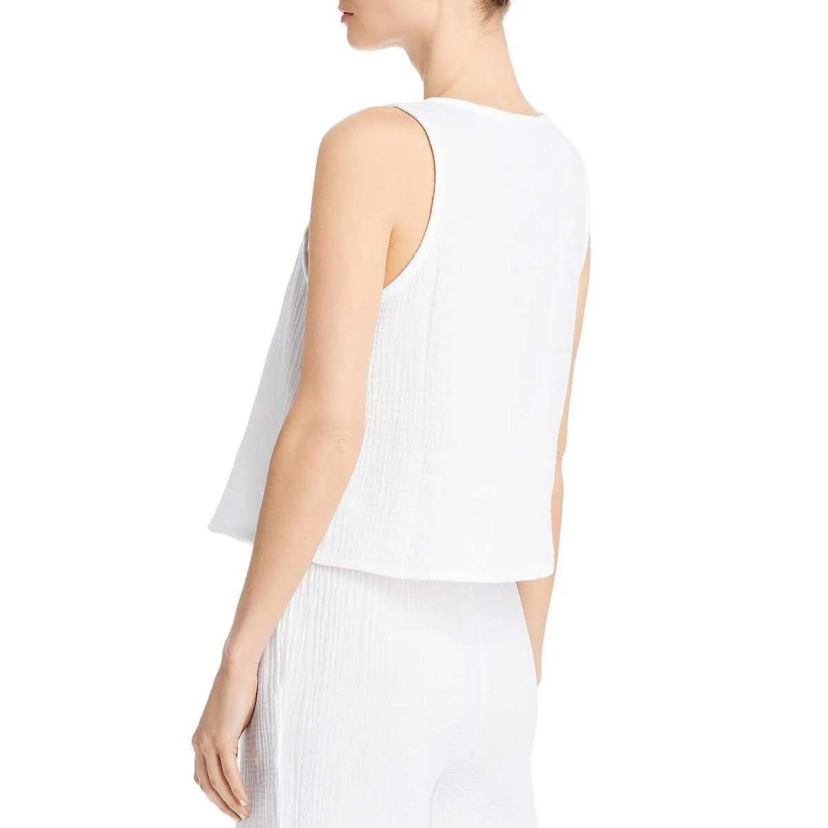 Pintuck Womens Cropped Sleeveless Tank Top