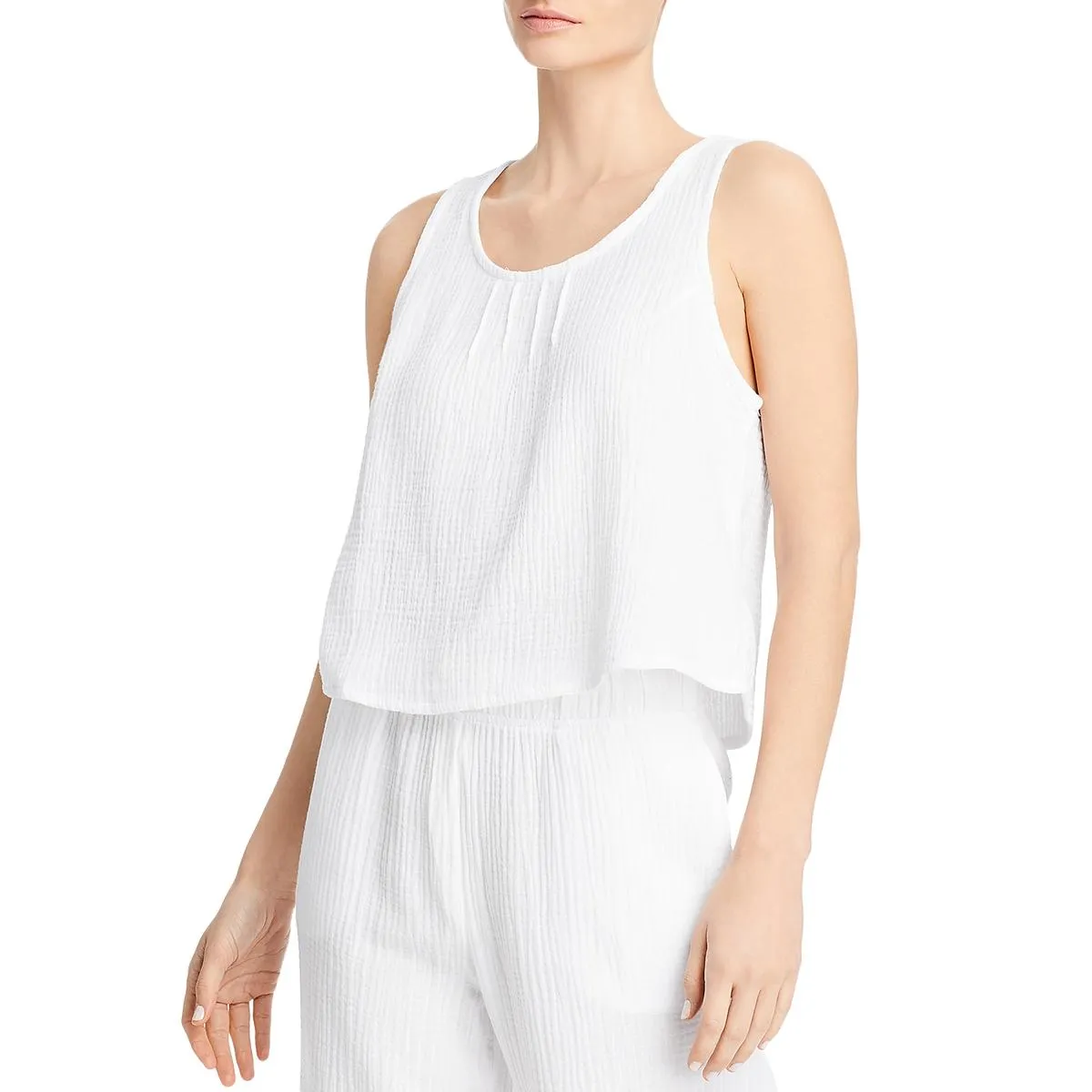 Pintuck Womens Cropped Sleeveless Tank Top