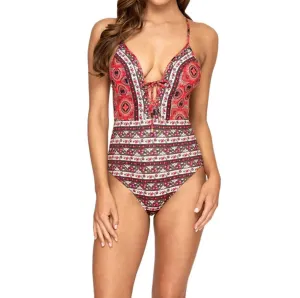 Plunge V-Neck One Piece Swimsuit In Arabian Spice