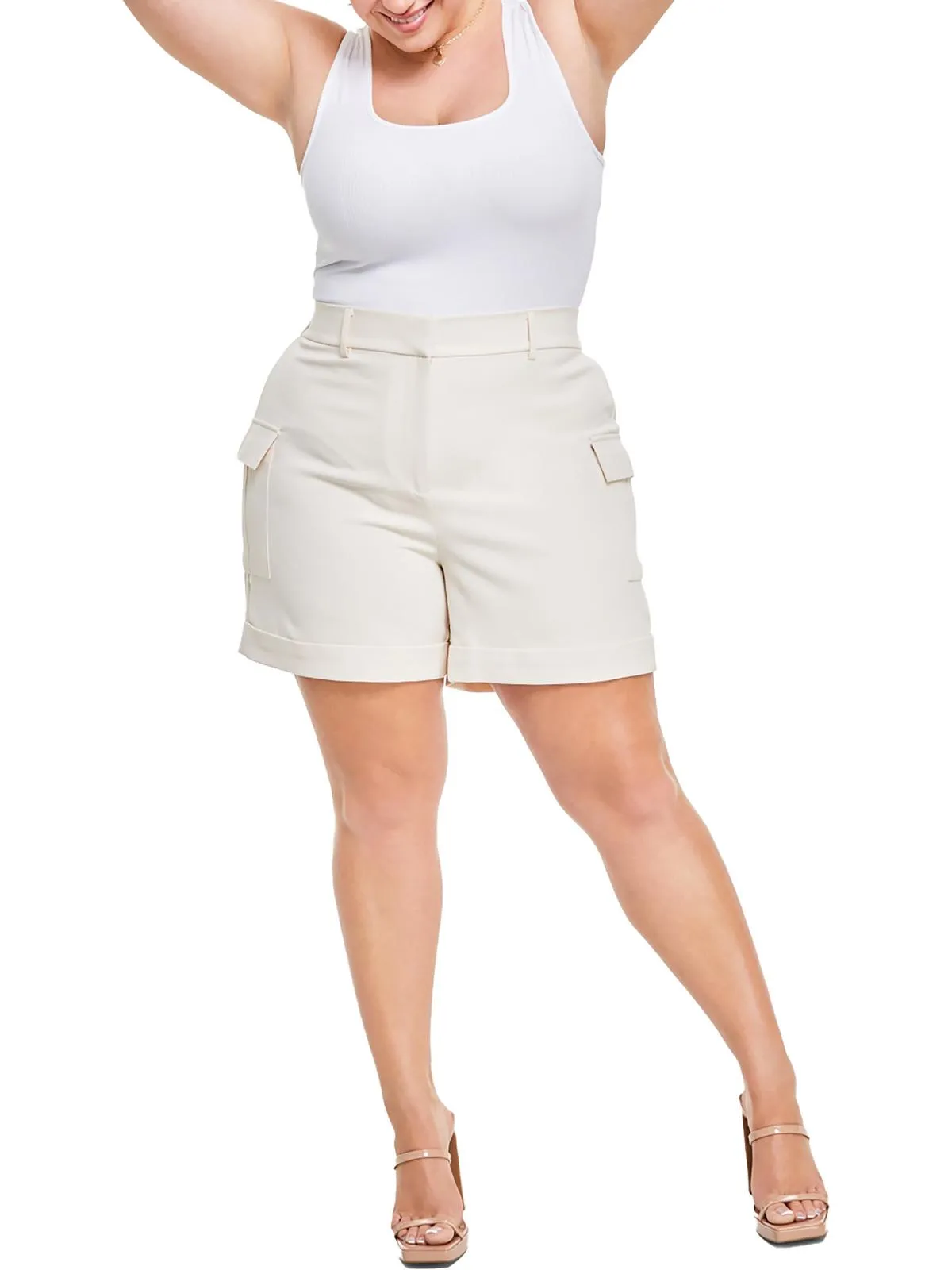 Plus Womens Pockets Stretch Cargo Shorts