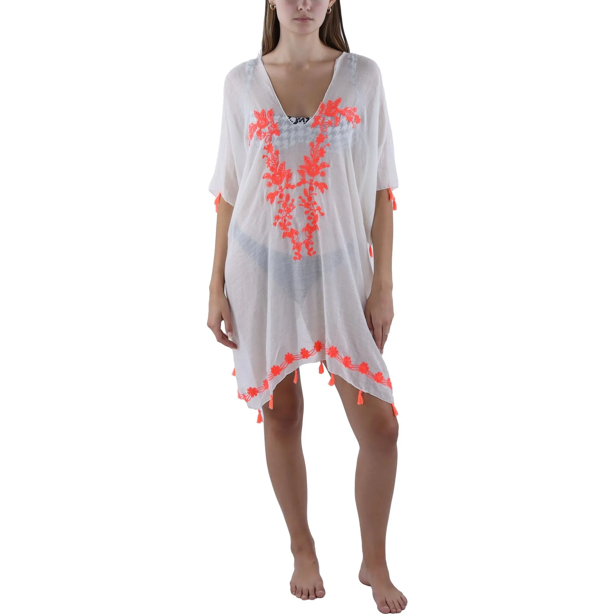 Plus Womens Pull On Embroidered Cover-Up