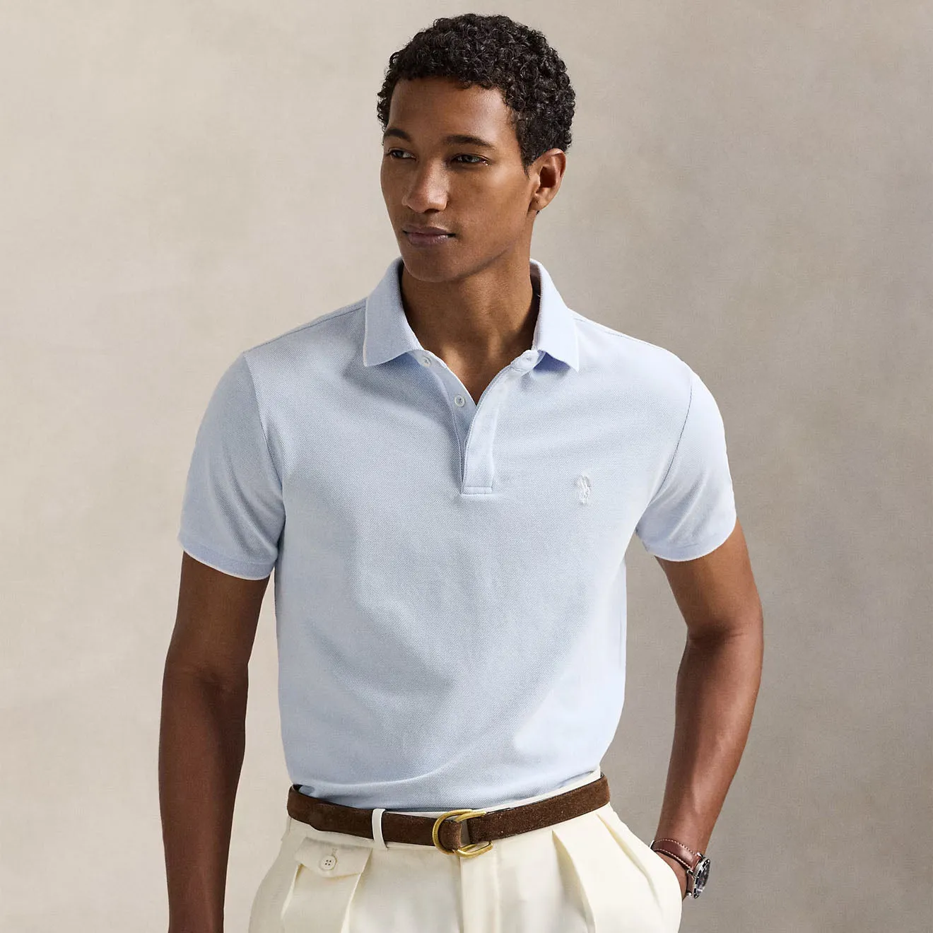 Polo Ralph Lauren Custom Slim Fit Stretch Oxford Mesh Polo Blue/White