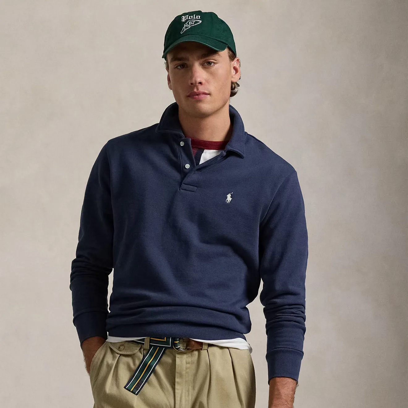 Polo Ralph Lauren Loopback Fleece Polo Collar Sweatshirt Cruise Navy