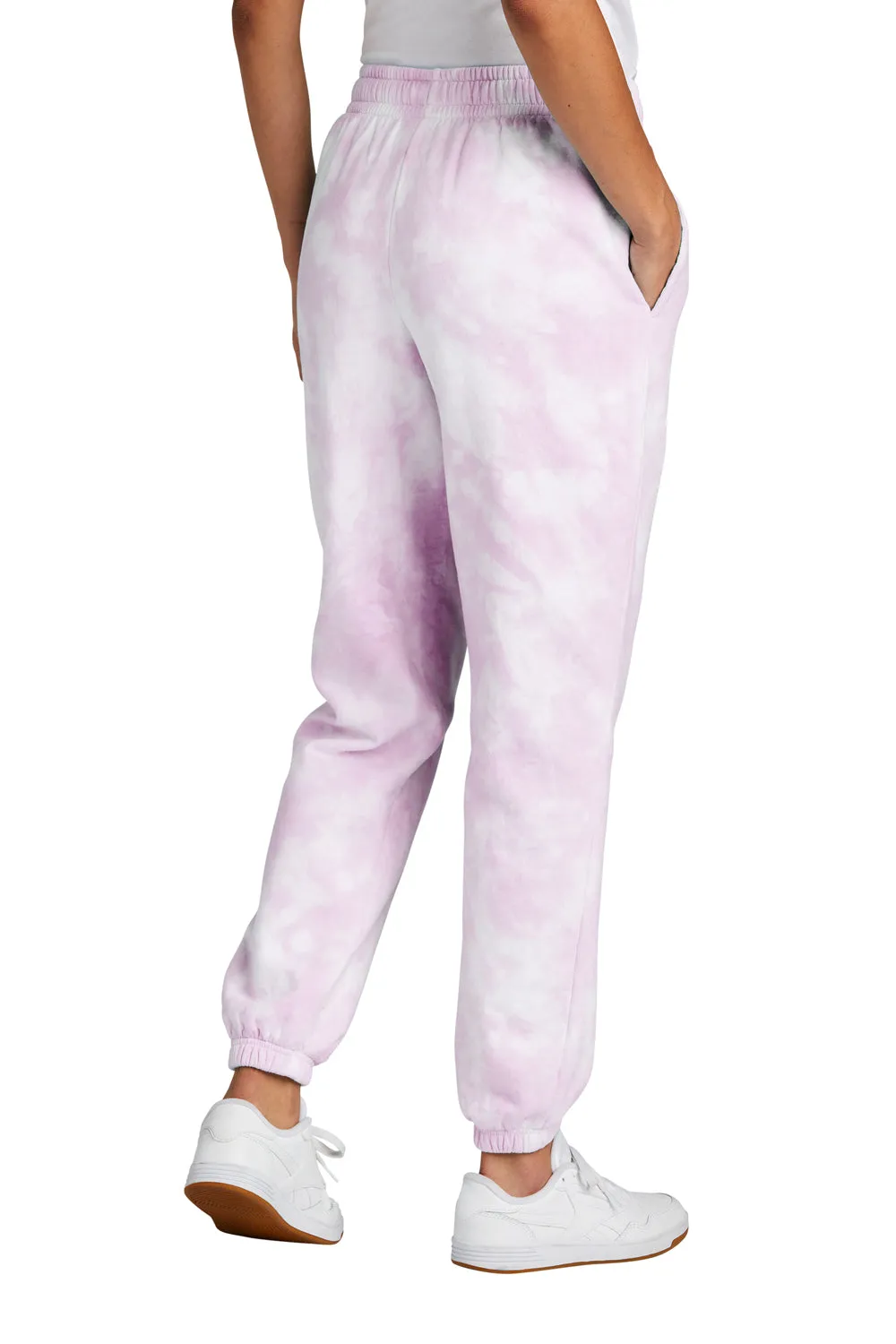 Port & Company Womens Beach Wash Tie Dye Sweatpants w/ Pockets - Cerise Pink
