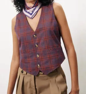 Print Alix Button-Front Vest In Violet